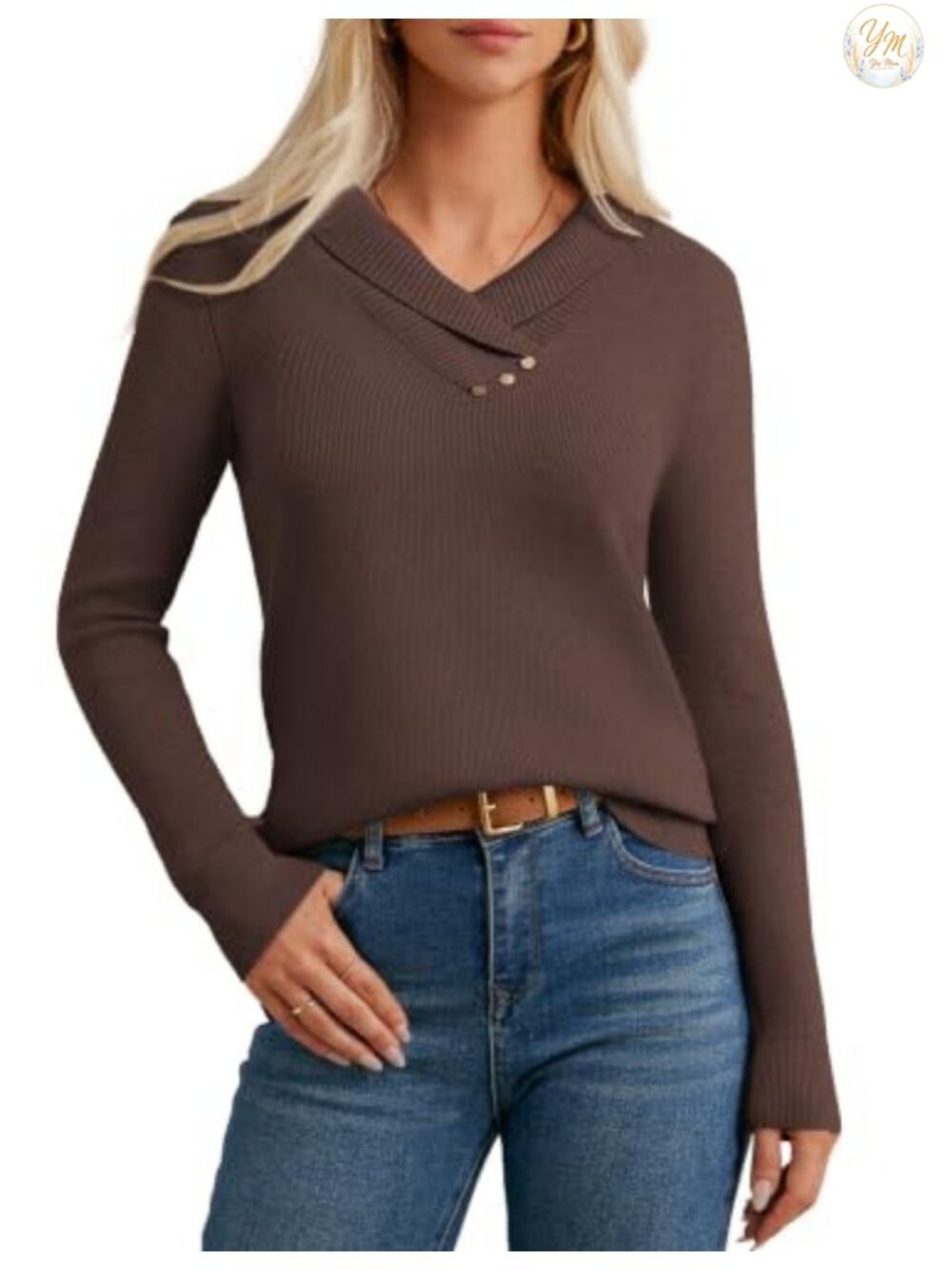 GRACE KARIN Women Long Sleeve V Neck Collar Knit Pullover Sweater